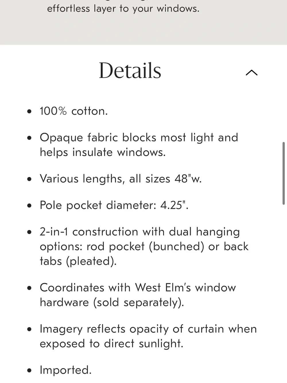 West Elm Midcentury Textured Weave cotton Curtain cream ivory off white